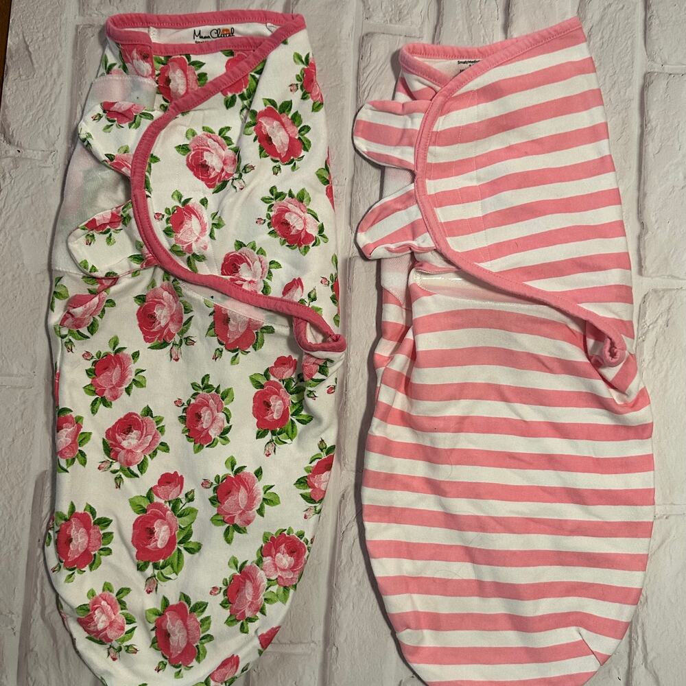 Lot of 2 Mama Cheetah Baby Girls Pink S/M 7-14 lbs Sleep Sacks Swaddle Cotton